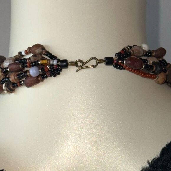 Vintage African Cast Brass Tribal Warrior Multiple Strand Tassel Pendant Necklac - Picture 15 of 16